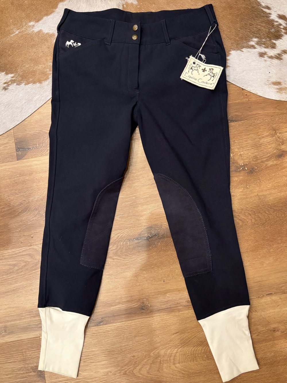 Women’s deep navy blue Riding Breeches with Cream stretch Ankles